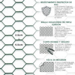 Malla de gallinero plastificada verde hexagonal de triple torsión 25m H100cm - Imagen 3